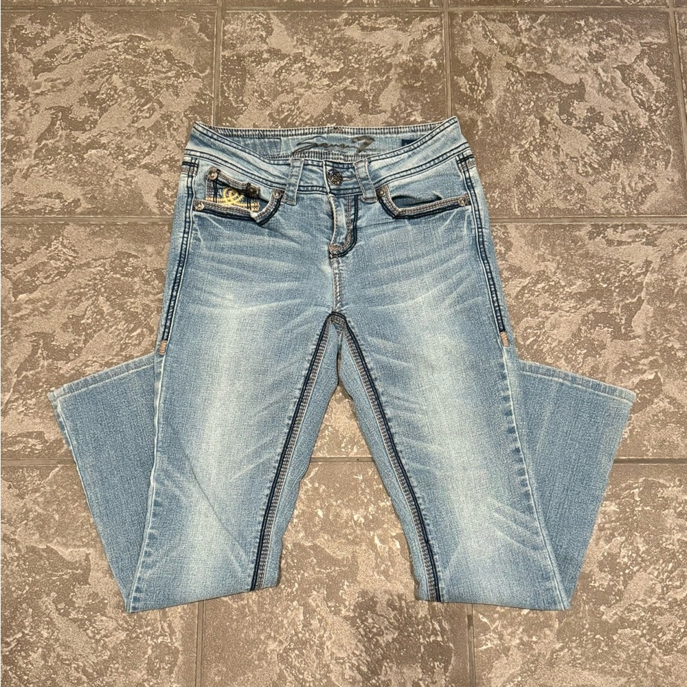 Seven 7 Women's Light Blue Denim Jeans Boot Cut Size 4 26" Inseam 5 Pockets $89 - Picture 5 of 8